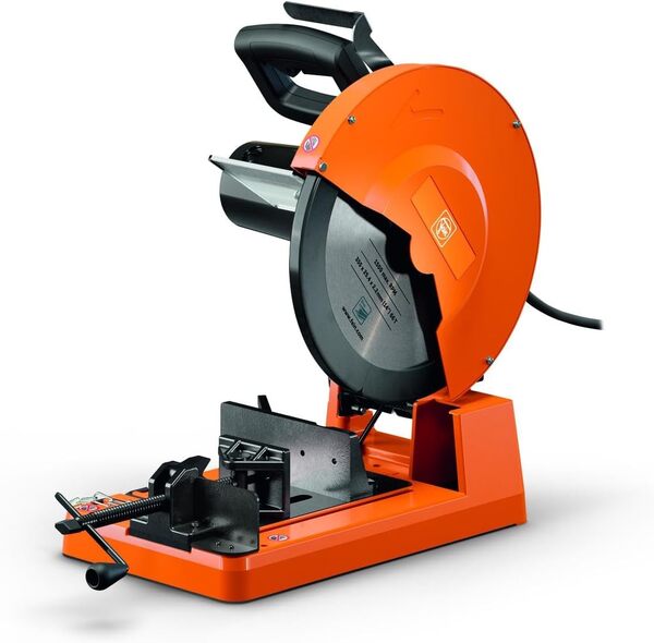 FEIN Scie à métaux pendulaire MKAS 355 Coupe rapide et précise des coupe carrés jusqu'à 120 mm et des coupe ronde jusqu'à 100 mm. Diamètre de la lame de scie 355 mm.