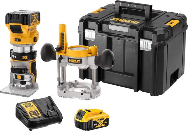 DEWALT - Kit affleureuse et défonceuse XR 18V brushless - moteur haut rendement - lumière LED - design compact et léger - plusieurs accessoires inclus - DCW604P2-QW