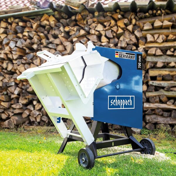 Scheppach Scie à bûches HS720 | Scie à bascule pour bois de chauffage | Lame de Ø700mm | Puissance de 3000W | Raccordement 400V | Made in Germany | Coupe réversible 250mm | Pour Bûches 370 x 240mm