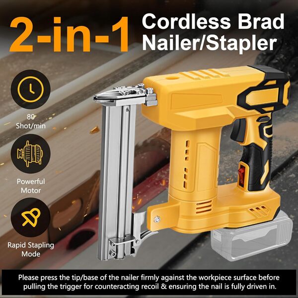 Pistolet à ongles sans fil 2 en 1 pour batterie Dewalt, cloueuse électrique Brad 18GA avec 1000 agrafes à clous 2 modes, 80 coups/min, pour menuiserie, tapisserie