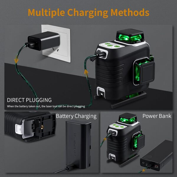 Firecore Niveau Laser, Laser Chantier 4 × 360° auto-nivelant avec 2 batteries au lithium et télécommande sans fil, Lazer vert convient pour rénovation de maisons ou construction intérieure-G60