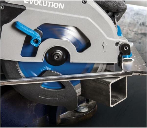 Evolution Scie circulaire de 18,4 cm – Coupe du métal, acier de scie – Lame de scie circulaire TCT de 18,4 cm incluse | Coupe biseautée à 45 degrés | Scie à sec | 15 A filaire S185CCSL – Précise