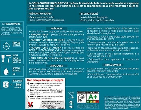 Découvrez notre test complet du V33 sous-couche parquets incolore mat 2, 5L. Avis détaillé, application et résultats avant vitrification pour vos travaux de parquet.